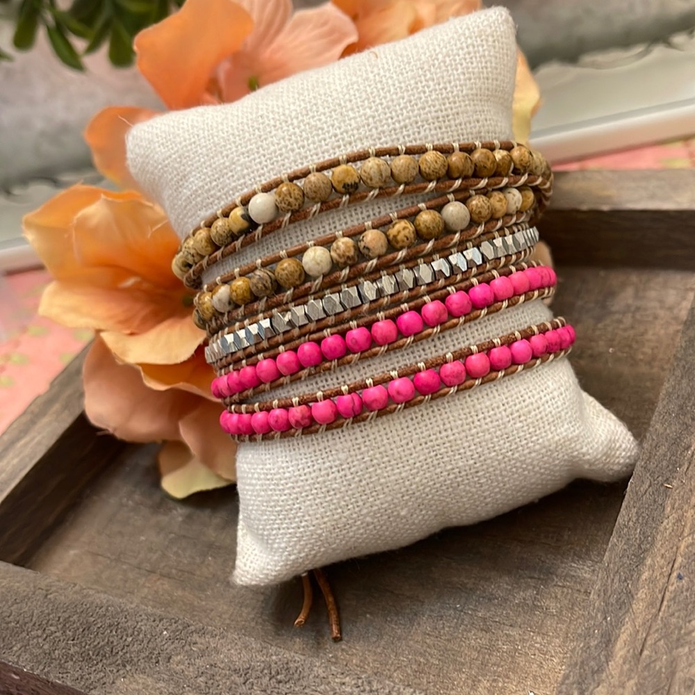 JBloom Pink/Tan/Silver Beaded Wrap